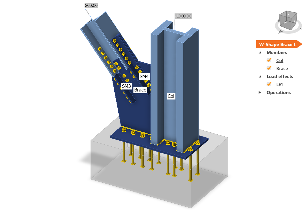 Base Plate With Wide Flange Bracing | IDEA StatiCa